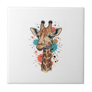 Vintage Engraving Giraffe Art White Shirt Design ( Tile