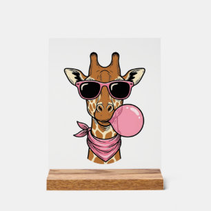 Vintage Engraving Giraffe Bubblegum Vector Design_ Acrylic Sign