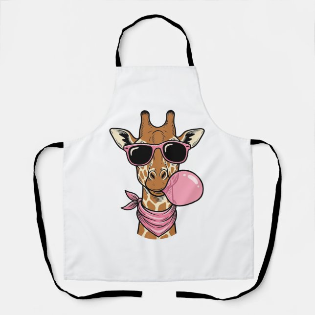 Vintage Engraving Giraffe Bubblegum Vector Design_ Apron (Front)