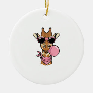 Vintage Engraving Giraffe Bubblegum Vector Design_ Ceramic Tree Decoration