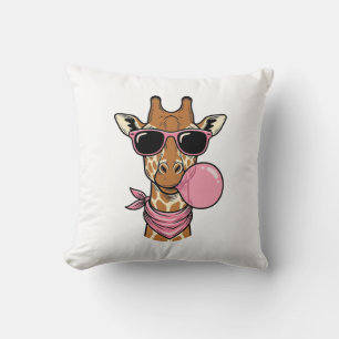 Vintage Engraving Giraffe Bubblegum Vector Design_ Cushion