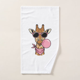 Vintage Engraving Giraffe Bubblegum Vector Design_ Hand Towel