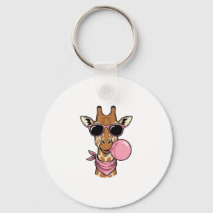 Vintage Engraving Giraffe Bubblegum Vector Design_ Key Ring