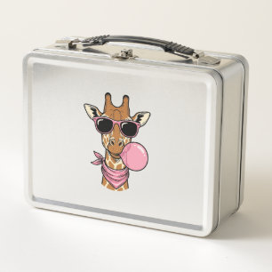 Vintage Engraving Giraffe Bubblegum Vector Design_ Metal Lunch Box