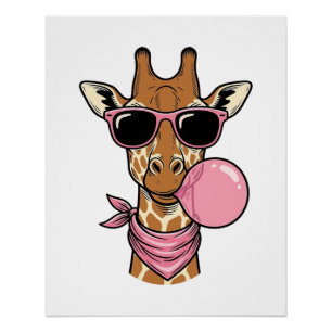 Vintage Engraving Giraffe Bubblegum Vector Design_ Poster
