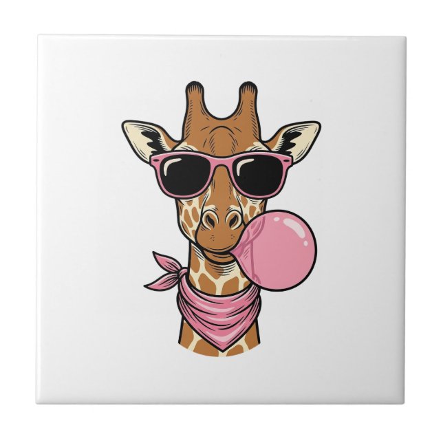 Vintage Engraving Giraffe Bubblegum Vector Design_ Tile (Front)
