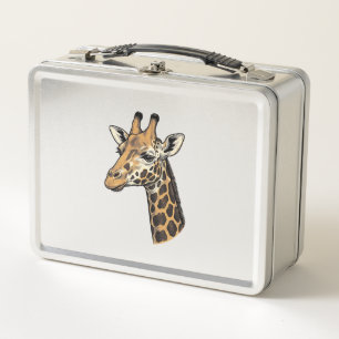 Vintage Engraving Giraffe Portrait Shirt Design (7 Metal Lunch Box