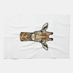 Vintage Engraving Giraffe Vector Art Design_1 Tea Towel