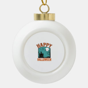Vintage Engraving Happy Halloween Haunted House De Ceramic Ball Christmas Ornament
