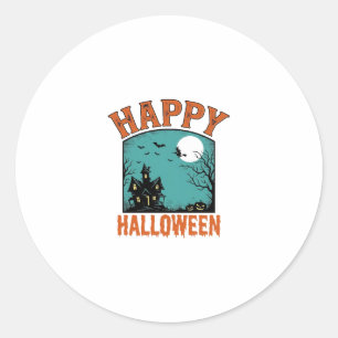 Vintage Engraving Happy Halloween Haunted House De Classic Round Sticker