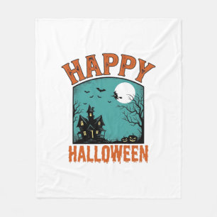 Vintage Engraving Happy Halloween Haunted House De Fleece Blanket