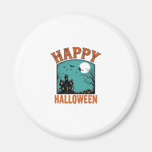 Vintage Engraving Happy Halloween Haunted House De Magnet