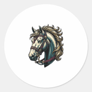 Vintage Engraving Horse Head Vector Classic Round Sticker