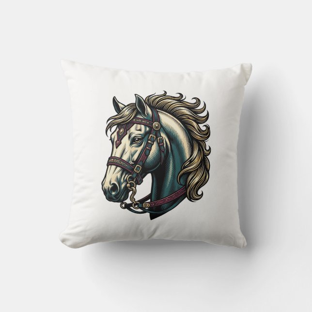 Vintage Engraving Horse Head Vector Cushion (Front)