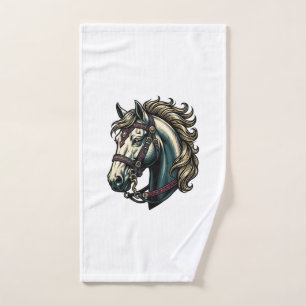Vintage Engraving Horse Head Vector Hand Towel