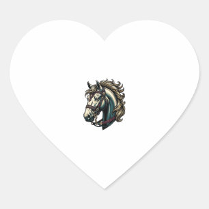 Vintage Engraving Horse Head Vector Heart Sticker