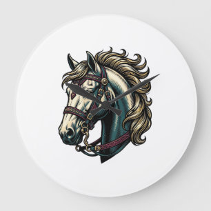 Vintage Engraving Horse Head Vector Large Clock