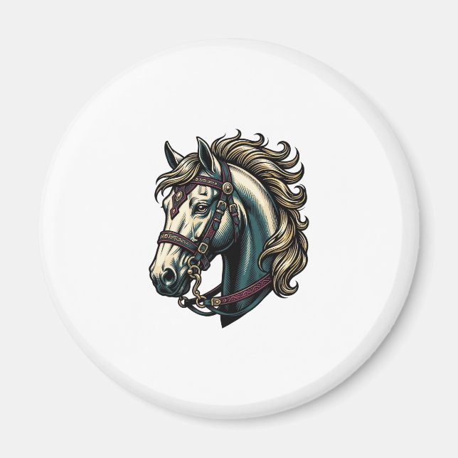 Vintage Engraving Horse Head Vector Magnet (Front)