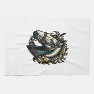 Vintage Engraving Horse Head Vector Tea Towel
