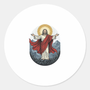 Vintage Engraving Jesus Mountain Shirt Classic Round Sticker
