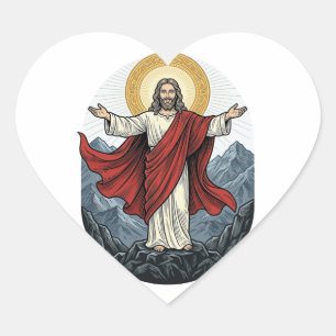 Vintage Engraving Jesus Mountain Shirt Heart Sticker