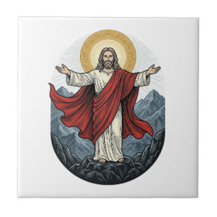 Vintage Engraving Jesus Mountain Shirt Tile