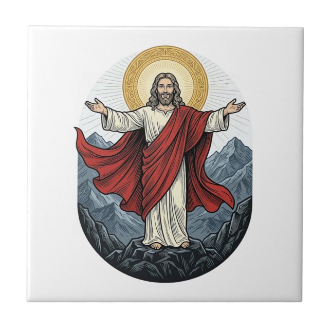 Vintage Engraving Jesus Mountain Shirt Tile (Front)