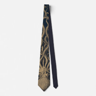 Vintage Engraving Kraken Sea Monster Dark Nautical Tie