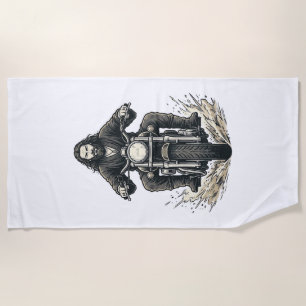 Vintage Engraving Motorcycle Rider Vector Design_1 Beach Towel