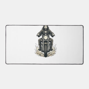 Vintage Engraving Motorcycle Rider Vector Design_1 Desk Mat