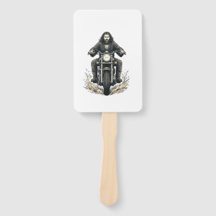 Vintage Engraving Motorcycle Rider Vector Design_1 Hand Fan