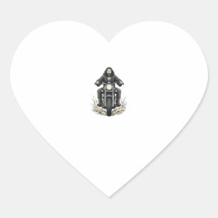 Vintage Engraving Motorcycle Rider Vector Design_1 Heart Sticker