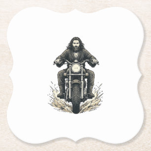 Vintage Engraving Motorcycle Rider Vector Design_1 Paper Coaster