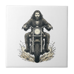 Vintage Engraving Motorcycle Rider Vector Design_1 Tile