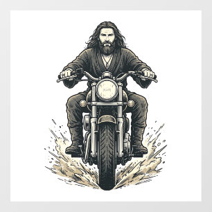 Vintage Engraving Motorcycle Rider Vector Design_1 Window Cling