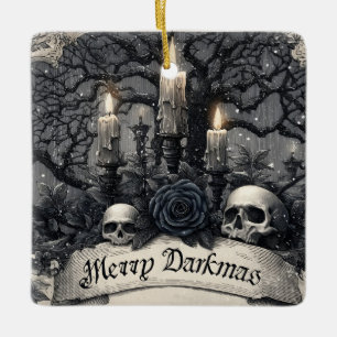Vintage Engraving of a Gothic Christmas Scene Ceramic Ornament