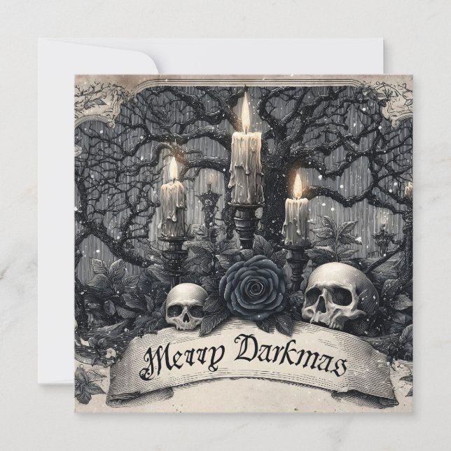 Vintage Engraving of a Gothic Christmas Scene Holiday Card (Front)