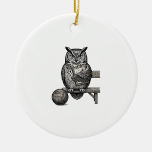 Vintage Engraving Owl Soccer Coach Shirt Design_1 Ceramic Tree Decoration
