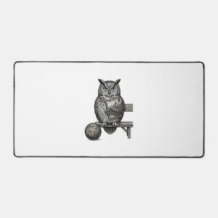 Vintage Engraving Owl Soccer Coach Shirt Design_1 Desk Mat