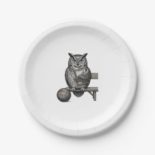Vintage Engraving Owl Soccer Coach Shirt Design_1 Paper Plate