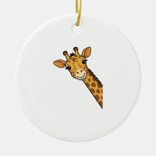 Vintage Engraving Peeking Giraffe Shirt Design_1 Ceramic Tree Decoration