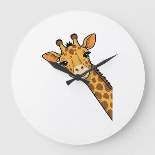 Vintage Engraving Peeking Giraffe Shirt Design_1 Large Clock