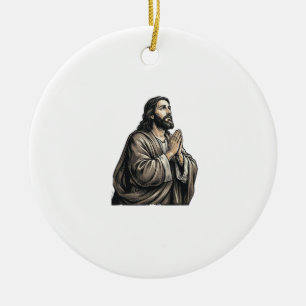 Vintage Engraving Praying Man Religious Shirt Desi Ceramic Tree Decoration