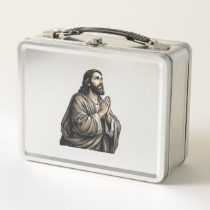 Vintage Engraving Praying Man Religious Shirt Desi Metal Lunch Box