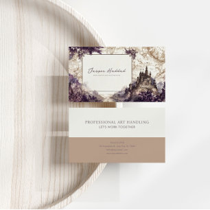 Vintage Engraving Purple Floral Castle Map Fantasy Business Card