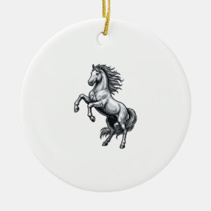 Vintage Engraving Rearing Horse Vector Design_1 Ceramic Tree Decoration