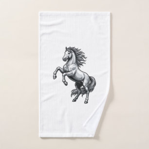 Vintage Engraving Rearing Horse Vector Design_1 Hand Towel