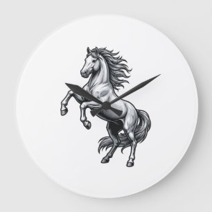Vintage Engraving Rearing Horse Vector Design_1 Large Clock
