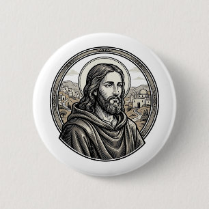 Vintage Engraving Religious Portrait Shirt 6 Cm Round Badge
