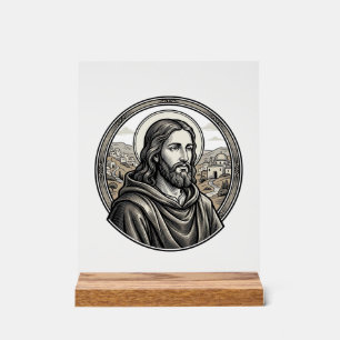 Vintage Engraving Religious Portrait Shirt Acrylic Sign